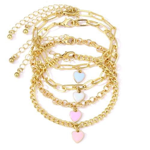 lega in zinco Bracciale Set, Cuore, placcato color oro, 4 pezzi & per la donna & smalto, Venduto da set