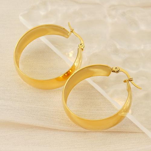 Mens acier inoxydable Hoop boucles d'oreilles, Acier inoxydable 304, Plaqué or 18K, bijoux de mode & pour femme, doré, 30x30mm, Vendu par paire