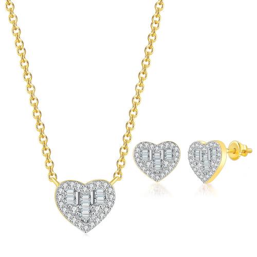 Gioielli Brass Set, Orecchino a bottone & Collana, ottone, with 5cm extender chain, placcato oro vero, 2 pezzi & gioielli di moda & Micro spianare cubic zirconia & per la donna, nessuno, assenza di nichel,piombo&cadmio, Lunghezza Appross. 40 cm, Venduto da set