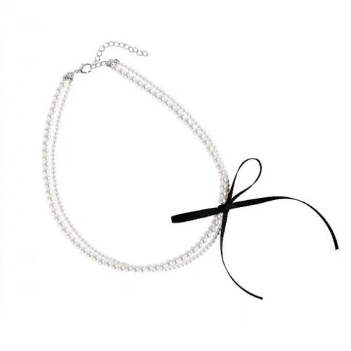 Mode Collier Choker, perle de plastique, avec tissu, avec 6cm chaînes de rallonge, fait à la main, Double couche & bijoux de mode & pour femme, Longueur Environ 35 cm, Environ 36 cm, Vendu par PC