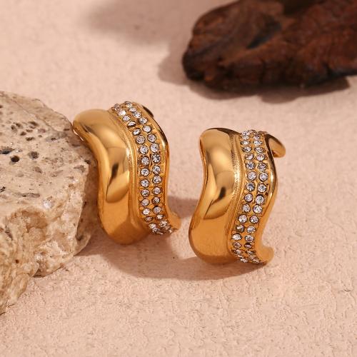 Stainless Steel Stud Earrings 316L Stainless Steel 18K gold plated fashion jewelry & for woman & with rhinestone golden Sold By Pair