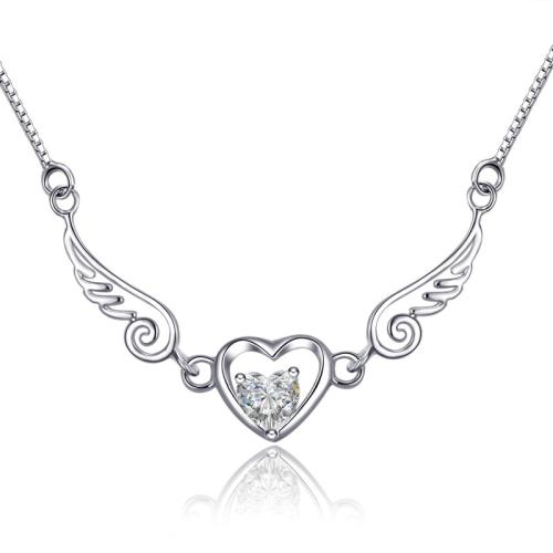 Kubieke Zircon Micro effenen Sterling zilveren ketting, 925 sterling zilver, met 5cm extender keten, Angel Wing, mode sieraden & micro pave zirconia & voor vrouw, meer kleuren voor de keuze, nikkel, lood en cadmium vrij, Lengte Ca 40 cm, Verkocht door PC