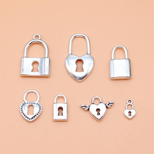 Zinc Alloy Pendants Lock antique silver color plated 7 pieces & DIY nickel lead & cadmium free Sold By Set