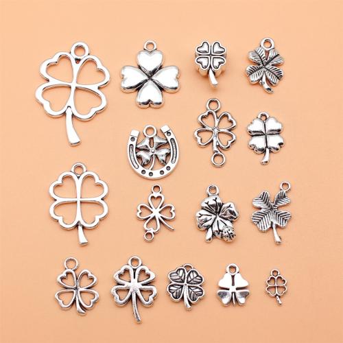 Zink legering kløver vedhæng, Zinc Alloy, Four Leaf Clover, antik sølv farve forgyldt, 16 stk. & du kan DIY, nikkel, bly & cadmium fri, Solgt af sæt