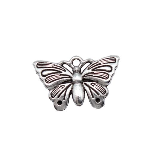 Pendentifs animaux en alliage de zinc, papillon, Plaqué de couleur d'argent, DIY, protéger l'environnement, sans nickel, plomb et cadmium, 22x13mm, Environ 20PC/sac, Vendu par sac