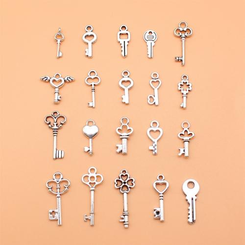 Zinc Alloy Key Pendants antique silver color plated DIY nickel lead & cadmium free Sold By Set