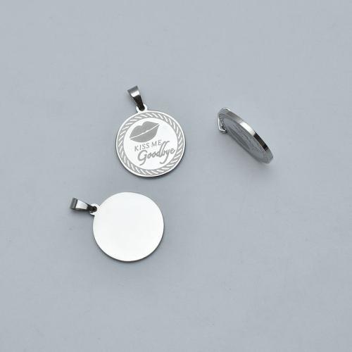 Nerezová ocel Šperky Přívěsky, 304 Stainless Steel, Flat Round, lesklý, DIY, Původní barva, 25x35x2.50mm, Prodáno By PC