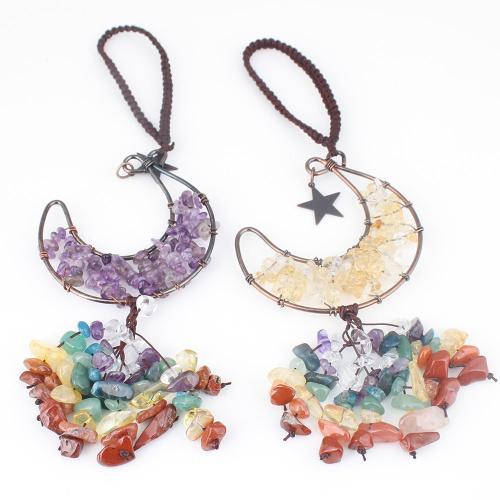 Hanging Ornaments Gemstone with Crystal & Brass Moon fashion jewelry Sold By PC