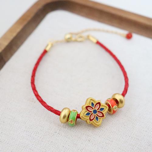 Pulseiras de latão, cobre, with Corda de nylon, with 6cm extender chain, banhado, joias de moda & esmalte, vermelho, níquel, chumbo e cádmio livre, comprimento 15 cm, vendido por PC