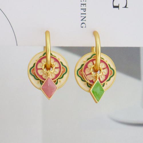 Brass Drop Earring plated fashion jewelry & enamel golden nickel lead & cadmium free Sold By Pair