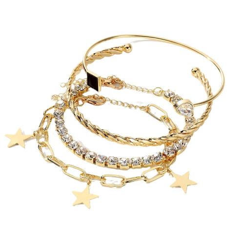 Pulseira de liga de zinco, 4 peças & para mulher & com strass, dourado, níquel, chumbo e cádmio livre, vendido por PC