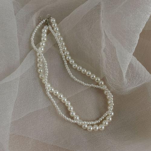 Collar de perlas de plástico, Perlas plásticas, hecho a mano, Joyería & diferentes estilos para la opción & para mujer, Blanco, Vendido por UD