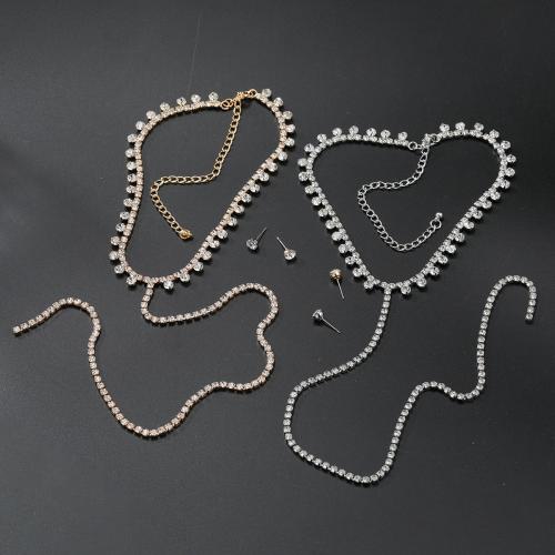 Zinc Alloy Jewelry Sets Body Chain & Stud Earring fashion jewelry & for woman & with rhinestone Sold By Set