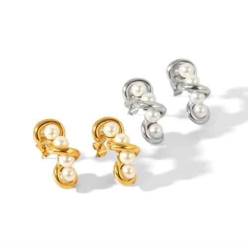 Stainless Steel Stud Earrings 304 Stainless Steel with Plastic Pearl plated for woman Sold By Pair