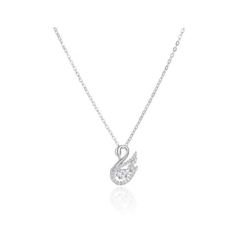 Cubic Zircon Micro Pave Brass Necklace with 5CM extender chain Swan plated micro pave cubic zirconia & for woman platinum color Length Approx 40 cm Sold By PC