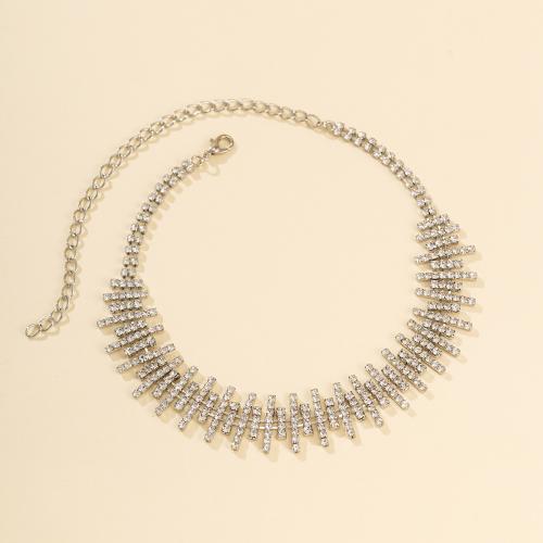 Fashion Choker halskæde, Zinc Alloy, med 7cm extender kæde, platin farve forgyldt, mode smykker & for kvinde & med rhinestone, nikkel, bly & cadmium fri, Længde Ca. 30 cm, Solgt af PC