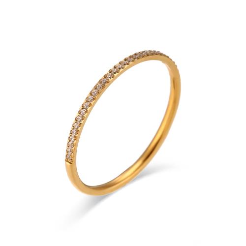 Zirkonia Edelstahl-Finger- Ring, 304 Edelstahl, 18K vergoldet, Modeschmuck & verschiedene Größen vorhanden & Micro pave Zirkonia & für Frau, goldfarben, verkauft von PC