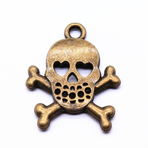 Cink ötvözet Skull Medálok, Koponya, antik bronz színű bevonattal, Vintage & divat ékszerek & DIY & üreges, 25x21mm, Által értékesített PC