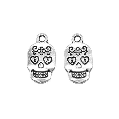 Zinklegering Skull Hangers, Zinc Alloy, Schedel, antiek zilver plated, Vintage & mode sieraden & DIY, 10x17mm, Verkocht door PC