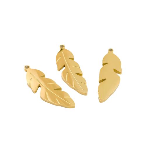 Edelstahl Schmuck Anhänger, 316 L Edelstahl, Federn, DIY, goldfarben, 23x7mm, 2PCs/Tasche, verkauft von Tasche