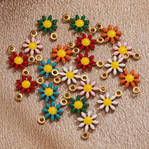 Stainless Steel Flower Pendant 304 Stainless Steel Daisy DIY & enamel 7.50mm Sold By Bag