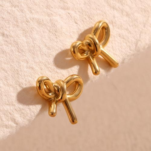 Roestvrij staal Stud Earrings, 304 roestvrij staal, Strik, plated, voor vrouw, meer kleuren voor de keuze, nikkel, lood en cadmium vrij, Verkocht door pair