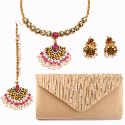 Zinklegering Sieraden Sets, Stud Oorbel & oorbel & halsketting, Zinc Alloy, met Doek & Plastic Pearl, gold plated, 4 stuks & voor vrouw & met strass, meer kleuren voor de keuze, nikkel, lood en cadmium vrij, Verkocht door Stel