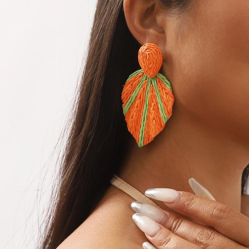 Boucles d'oreilles en alliage de zinc, avec Rafidah+Grass, feuille, Placage, bijoux de mode, plus de couleurs à choisir, protéger l'environnement, sans nickel, plomb et cadmium, 42x80mm, Vendu par paire