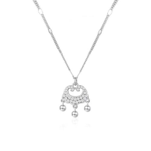 Cubic Zircon Micro Pave Brass Necklace with 5CM extender chain plated micro pave cubic zirconia & for woman platinum color Length Approx 40 cm Sold By PC