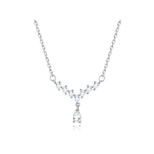 Cubic Zircon Micro Pave Brass Necklace with 5CM extender chain plated micro pave cubic zirconia & for woman platinum color Length Approx 40 cm Sold By PC