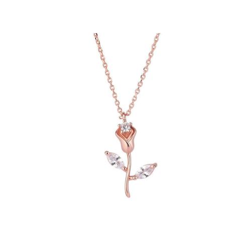 Collana in ottone di stesa Micro zircone cubico, with 5CM extender chain, Rose, placcato, Micro spianare cubic zirconia & per la donna, nessuno, Lunghezza Appross. 40 cm, Venduto da PC