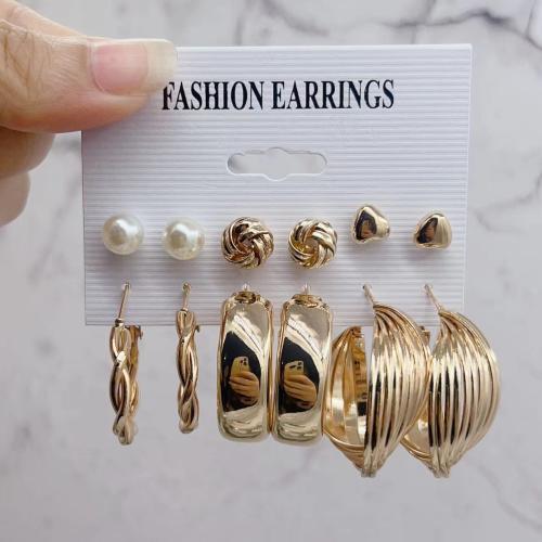 Zinklegierung Ohrring-Set, mit Kunststoff Perlen, plattiert, verschiedene Stile für Wahl & für Frau & mit Strass, earring length 2-60mm, verkauft von setzen