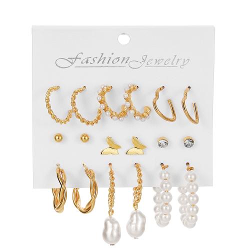 aleación de zinc Aretes, con Perlas plásticas, chapado, diferentes estilos para la opción & para mujer & con diamantes de imitación, earring length 2-60mm, Vendido por Set