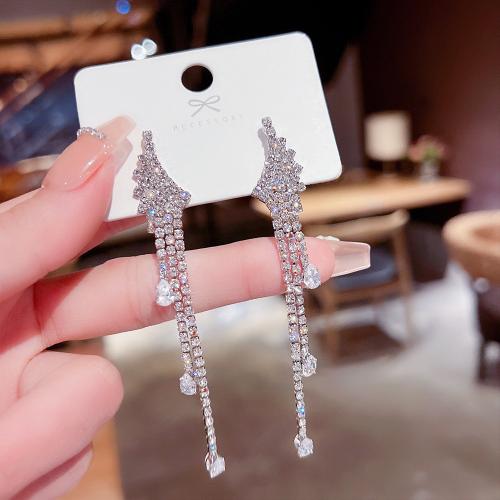 Messing Tropfen Ohrring, plattiert, verschiedene Stile für Wahl & für Frau & mit Strass, earring length 80-130mm, verkauft von Paar