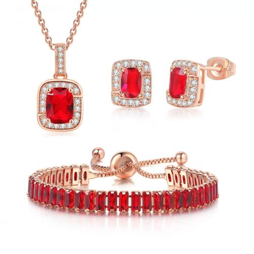 Zircon cubique Micro Pave parures de bijoux en laiton, Boucle d’oreille stud & Bracelet & collier, avec 5,11.4cm chaînes de rallonge, Placage, trois pièces & bijoux de mode & pavé de micro zircon & pour femme, plus de couleurs à choisir, protéger l'environnement, sans nickel, plomb et cadmium, Longueur Environ 40 cm, Environ 13.4 cm, Vendu par fixé