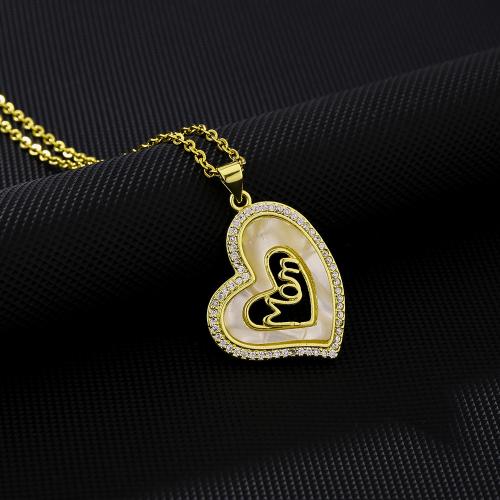 Kubieke Zirkoon Micro Pave Brass Ketting, Messing, met Sea Shell, mode sieraden & verschillende stijlen voor de keuze & micro pave zirconia & voor vrouw, gouden, nikkel, lood en cadmium vrij, Lengte Ca 50 cm, Verkocht door PC