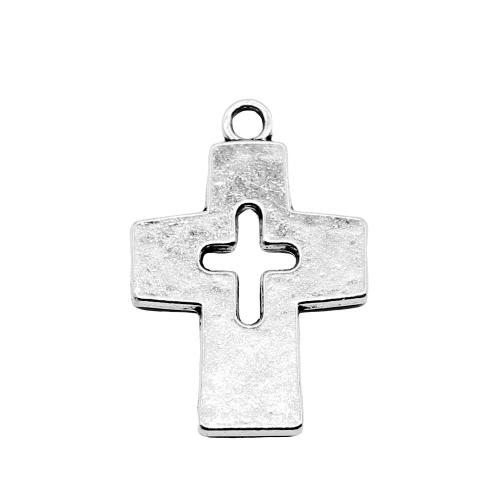 Zinc Alloy Cross Přívěsky, Zinek, Kříž, starožitné barva postříbřená, Vintage & módní šperky & DIY & dutý, 25x17mm, Prodáno By PC