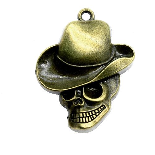 Zinklegering Skull Hangers, Zinc Alloy, Schedel, antiek brons plated, Vintage & mode sieraden & DIY, 44x35mm, Verkocht door PC