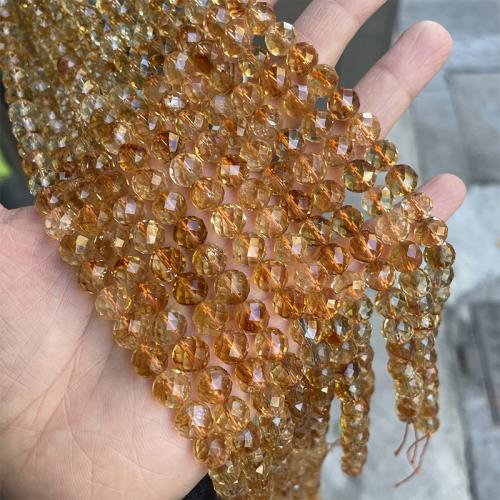 Grânulos de citrino naturais, Cristal amarelo, Roda, joias de moda & DIY & tamanho diferente para a escolha & facetada, amarelo, vendido para Aprox 38 cm Strand