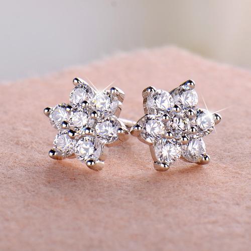 Cubic Zirconia Micro Pave Sterling Silver Earring 925 Sterling Silver Snowflake fashion jewelry & micro pave cubic zirconia & for woman nickel lead & cadmium free Sold By Pair