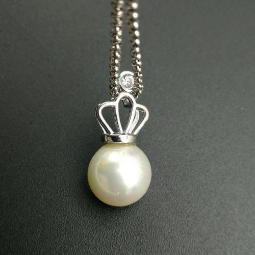 Zircônio cúbico Micro Pave colar da prata esterlina, 925 de prata esterlina, with Shell Pearl, with 5cm extender chain, joias de moda & micro pavimento em zircônia cúbica & para mulher, níquel, chumbo e cádmio livre, comprimento Aprox 40 cm, vendido por PC