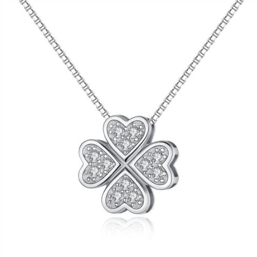 Kubický zirkon Micro vydláždit Sterling Silver náhrdelník, 925 Sterling Silver, Four Leaf Clover, módní šperky & různé velikosti pro výběr & micro vydláždit kubické zirkony & pro ženy, nikl, olovo a kadmium zdarma, Prodáno By PC