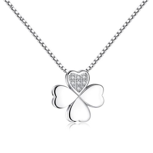 Cubic Zircon Micro Pave 925 Sterling Silver Necklace Four Leaf Clover fashion jewelry & micro pave cubic zirconia & for woman nickel lead & cadmium free Sold By PC