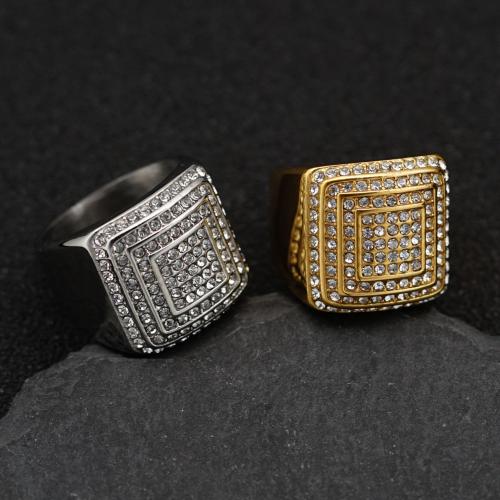 Rhinestone-Edelstahl -Finger-Ring, 304 Edelstahl, verschiedene Größen vorhanden & für den Menschen & mit Strass, keine, verkauft von PC