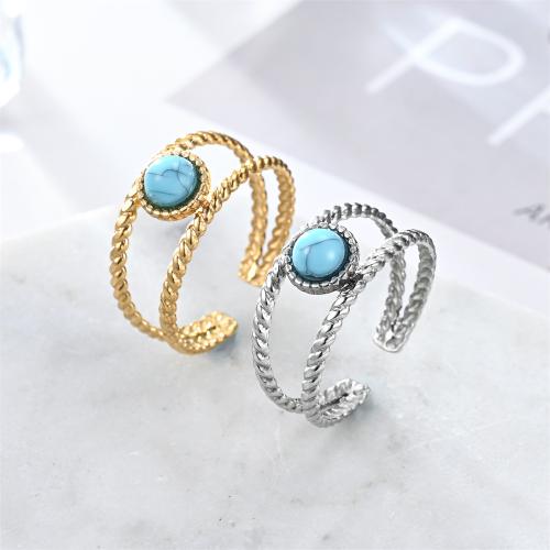 Stainless Steel Finger Ring 304 Stainless Steel with turquoise fashion jewelry & Unisex diameter 17mm Sold By PC