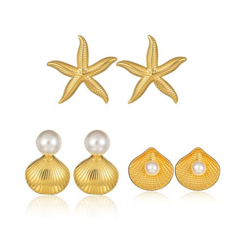 Pendientes de Acero Inoxidable, acero inoxidable 304, con Perlas plásticas, Joyería & diferentes estilos para la opción & para mujer, dorado, Vendido por Par