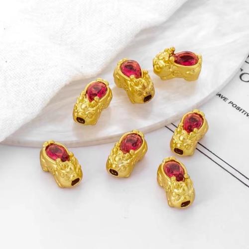 Perles en laiton de Zirconia cubiques, avec zircon cubique, bête sauvage Fabuleuse, Placage de couleur d'or, DIY, plus de couleurs à choisir, protéger l'environnement, sans nickel, plomb et cadmium, 10x6mm, Vendu par PC