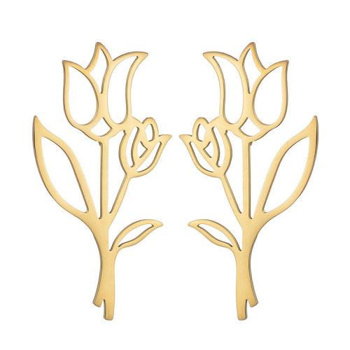 Roestvrij staal Stud Earrings, 304 roestvrij staal, Rose, gold plated, voor vrouw, 24x46mm, Lengte 44 cm, Verkocht door pair