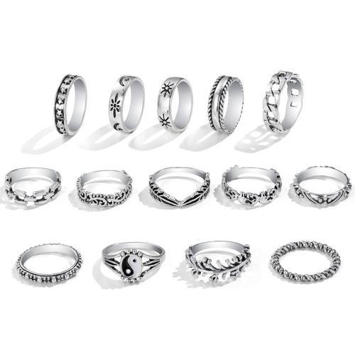 Sinc Alloy Ring Set, 14 phíosa & jewelry faisin & unisex, dath bunaidh, Díolta De réir Socraigh