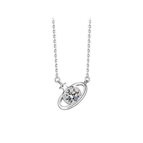 Cubic Zircon Micro Pave 925 Sterling Silver Necklace Heart micro pave cubic zirconia & for woman platinum color Length Approx 41-50 cm Sold By PC